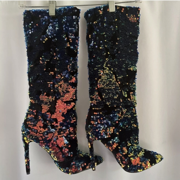 Boutique 9 Shoes - Sequin & Velvet Covered Stiletto Calf Boots NWT - Colorful NWT Size 6